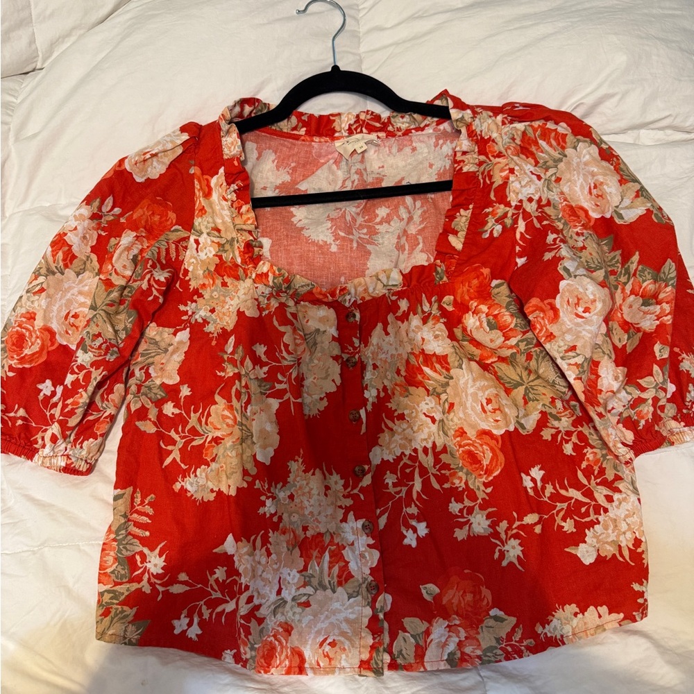 Sezane Red Floral Blouse